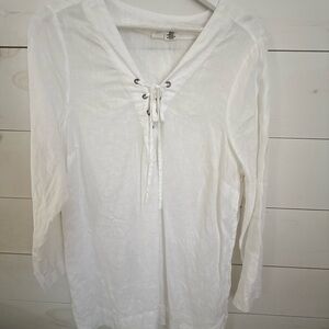 White Lace-Up Linen Blouse